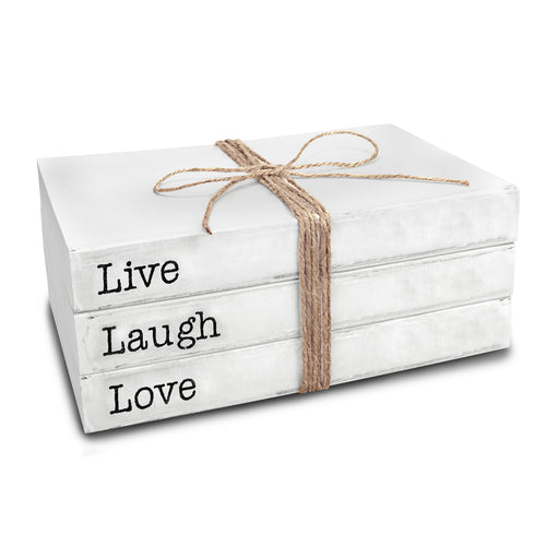 TenXVI Designs Decorative White Books, Set of 3 - Live Laugh Love