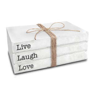 TenXVI Designs Decorative White Books, Set of 3 - Live Laugh Love