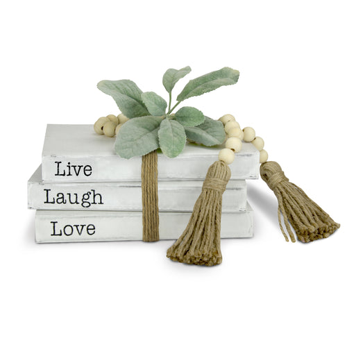 TenXVI Designs Decorative White Books, Set of 3 - Live Laugh Love Bead/Flower Bundle