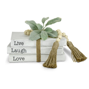 TenXVI Designs Decorative White Books, Set of 3 - Live Laugh Love Bead/Flower Bundle