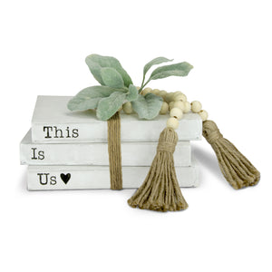 TenXVI Designs Decorative White Books, Set of 3 - This Is Us Bead/Flower Bundle