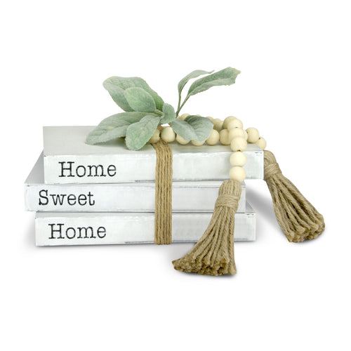 TenXVI Designs Decorative White Books, Set of 3 - Home Sweet Home Bead/Flower Bundle