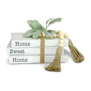 TenXVI Designs Decorative White Books, Set of 3 - Home Sweet Home Bead/Flower Bundle