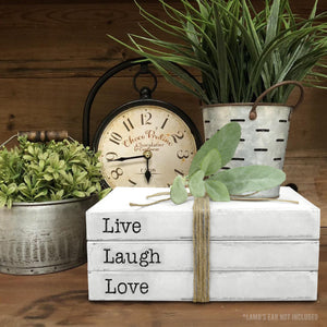 TenXVI Designs Decorative White Books, Set of 3 - Live Laugh Love
