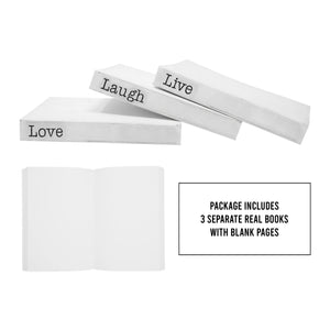 TenXVI Designs Decorative White Books, Set of 3 - Live Laugh Love
