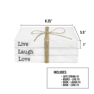 TenXVI Designs Decorative White Books, Set of 3 - Live Laugh Love