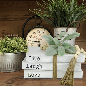 TenXVI Designs Decorative White Books, Set of 3 - Live Laugh Love Bead/Flower Bundle
