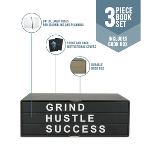 TenXVI Designs - Grind Hustle Success Decorative Black Hardcover Books, Set of 4