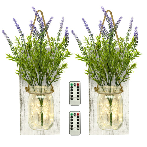 TenXVI Designs Rustic White Mason Jar Sconces with Lavender
