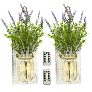 TenXVI Designs Rustic White Mason Jar Sconces with Lavender