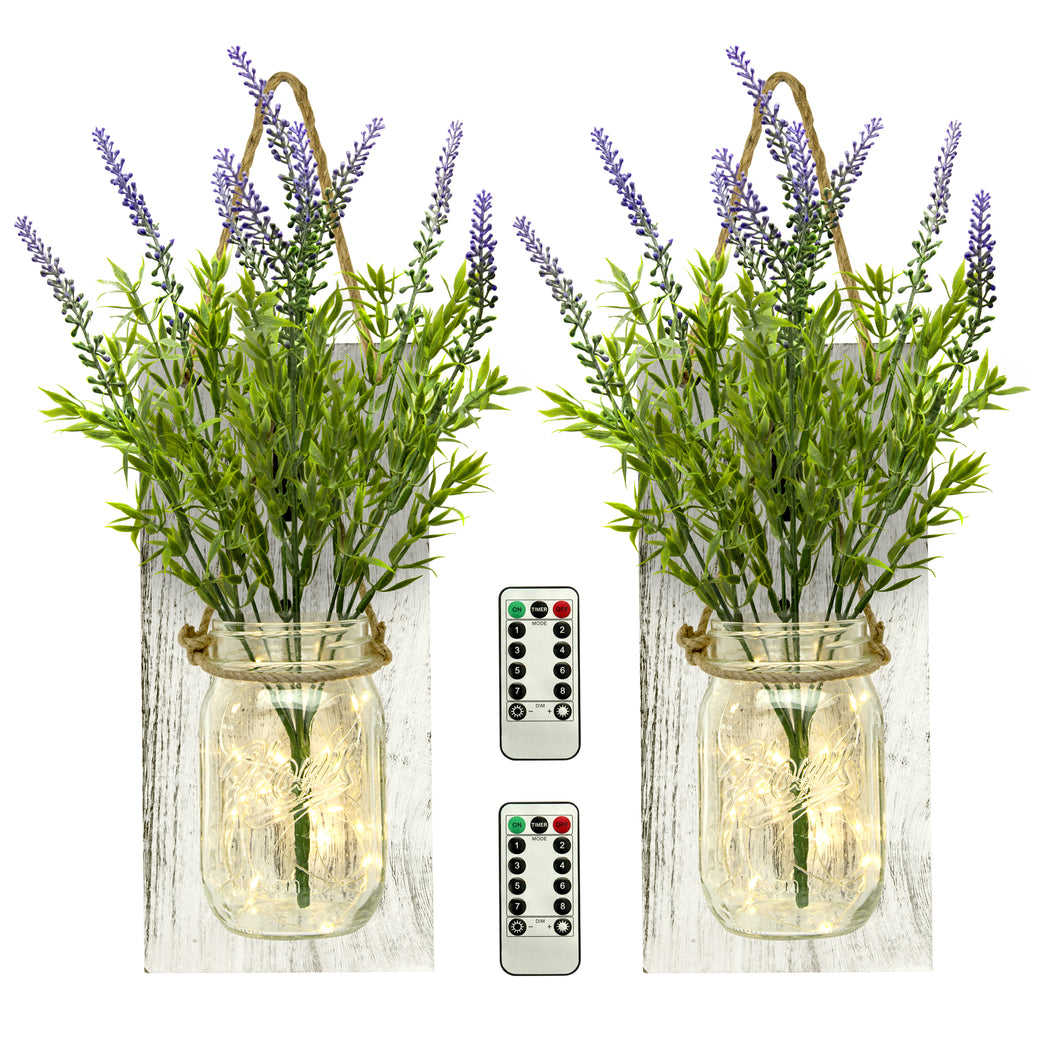 TenXVI Designs Rustic White Mason Jar Sconces with Lavender