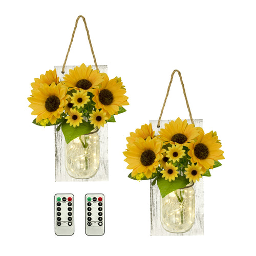 TenXVI Designs Rustic White Mason Jar Sconces with Sunflowers