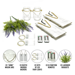 TenXVI Designs Rustic White Mason Jar Sconces with Lavender
