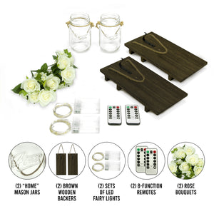 TenXVI Designs Rustic Brown Mason Jar Sconces with Roses