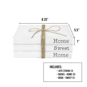 TenXVI Designs Decorative White Books, Set of 3 - Home Sweet Home